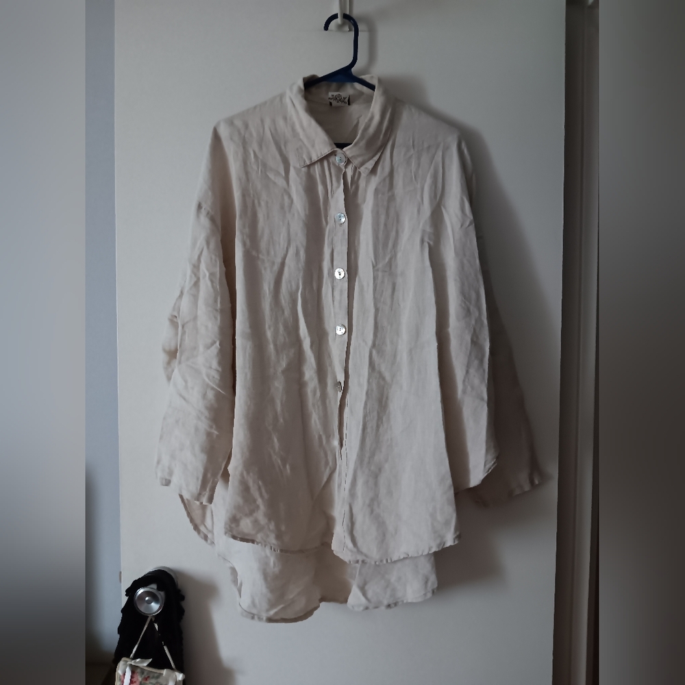 MATCH POINT Oatmeal Beige Pure Linen Oversized Tunic One Size